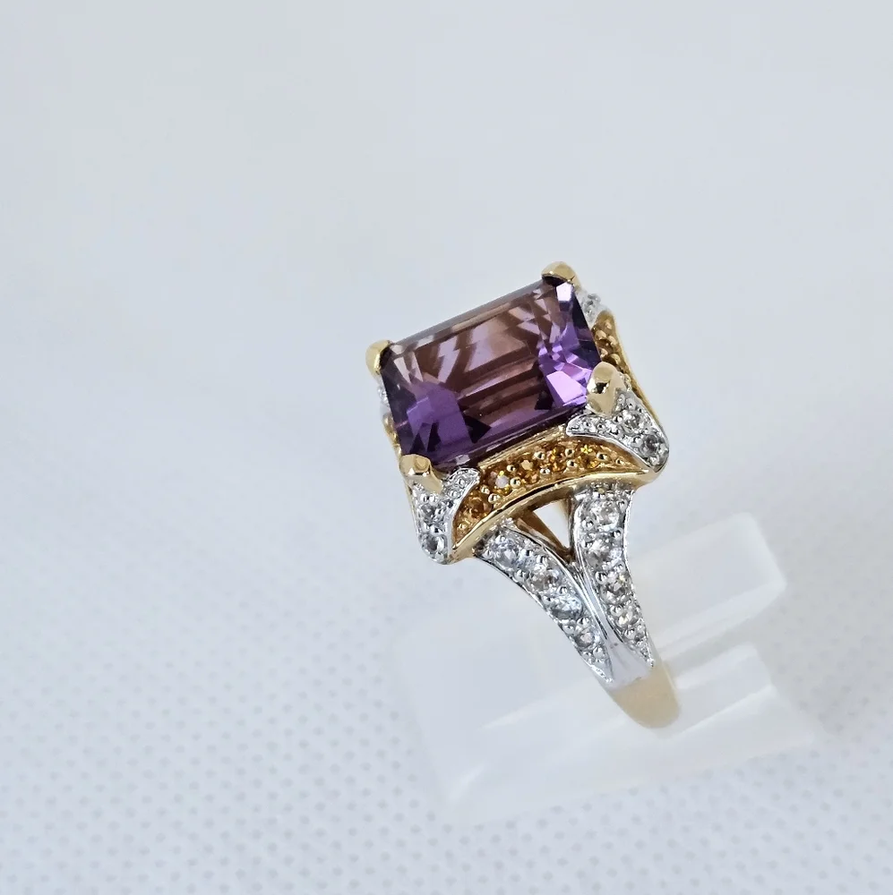 Victoria Wieck Genuine Amethyst & Citrine Ring 18K Gold Sterling Silver Size 7 - Picture 3 of 7